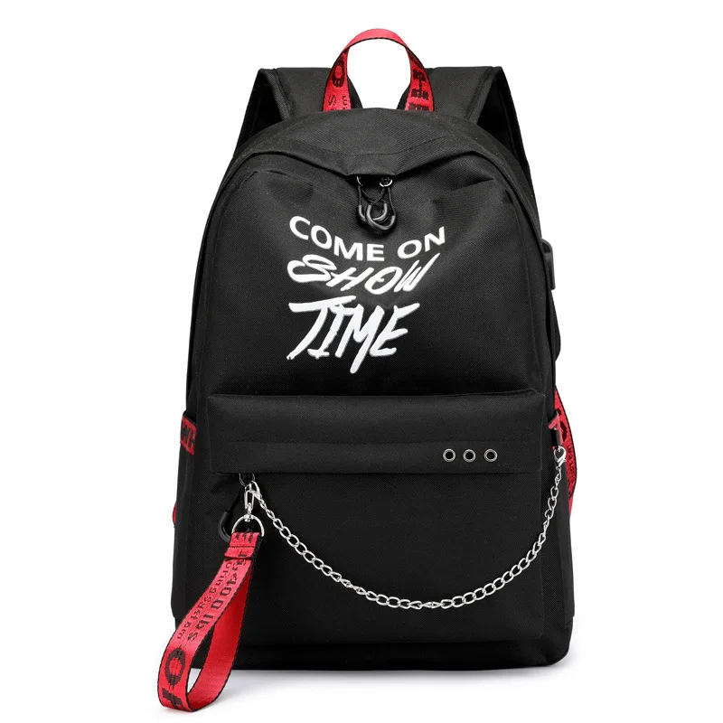 Black Red USB хип-хоп Дамский рюкзак Выкл модные белые женские сумки Высокое качество большой емкости Студенческая сумка повседневные дорожные рюкзаки - Цвет: Black Red