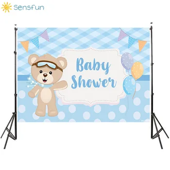 

Sensfun Cartoon Blue Cute Bear Backdrop Baby Shower Photography Background Kid Birthday Party Decoration Vinyl Photo Booth Props