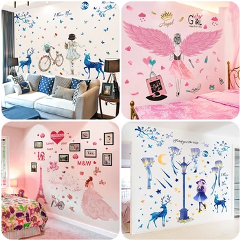 

Cartoon Dancer Girl Wall Stickers DIY Flowers Bike Mural Decals for House Kids Rooms Baby Bedroom Decoration