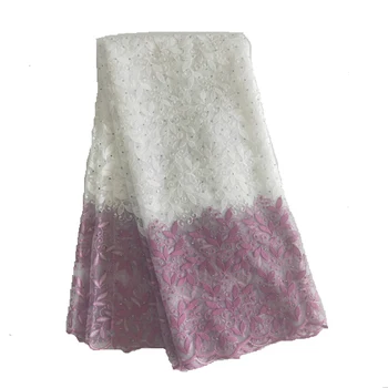 

1.8Yard White and Purple African Mesh Lace Fabrics 2019 High Quality Nigerian French Tulle Lace with Stones Net Lace Fabric