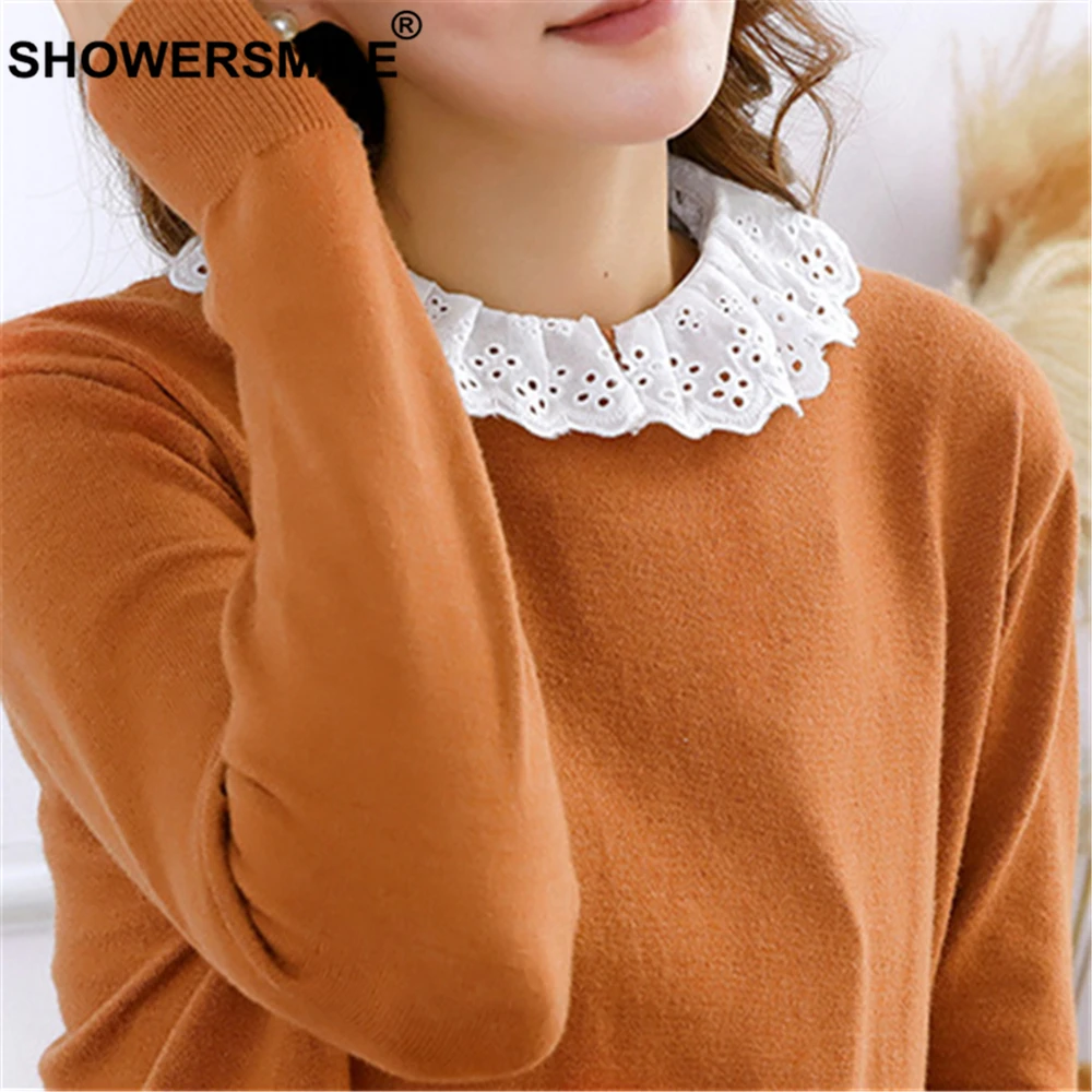 SHOWERSMILE белый ложный воротник Женский хлопковый льняной Цветочный вышитый вырез