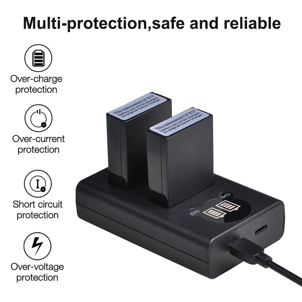Batmax - 2 batteries LP-E17 LP E17, avec chargeur LCD double USB et