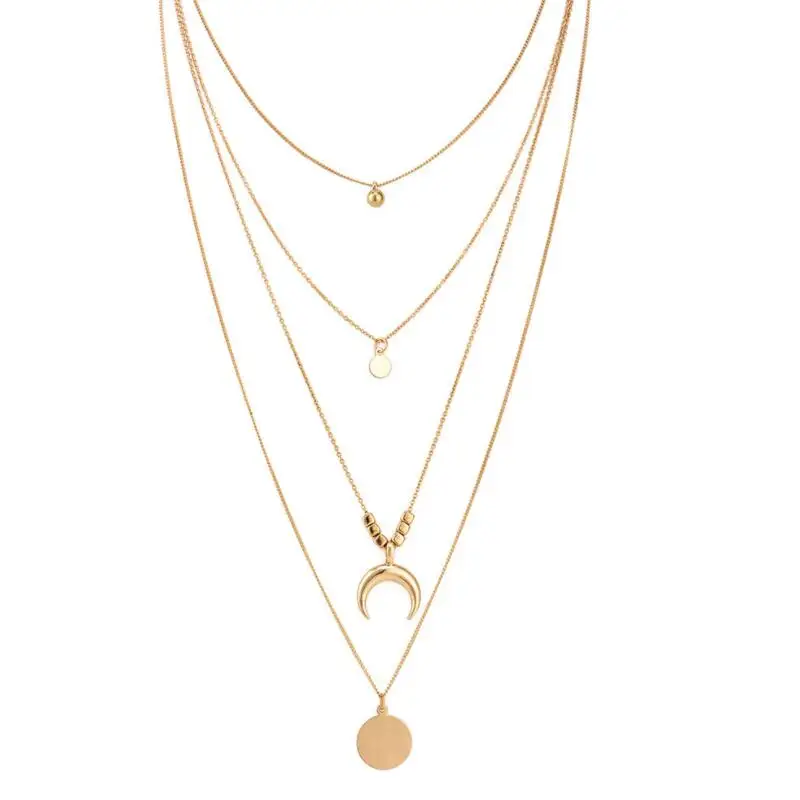 Модное многослойное металлическое ожерелье с подвеской для женщин золотого цвета с бусинами лунного полумесяца, колье, индивидуальное ожерелье, ювелирные изделия для девочек, подарки
