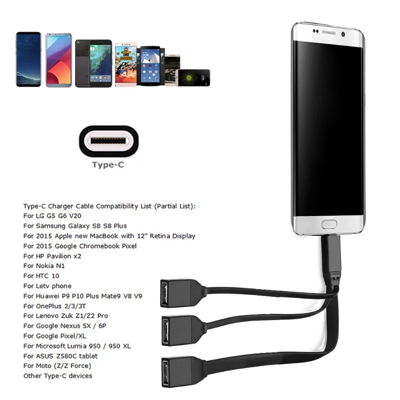 USB 3,1 type C штекер на 3 USB 3,0 2,0 разъем концентратор переходник разветвитель Кабель