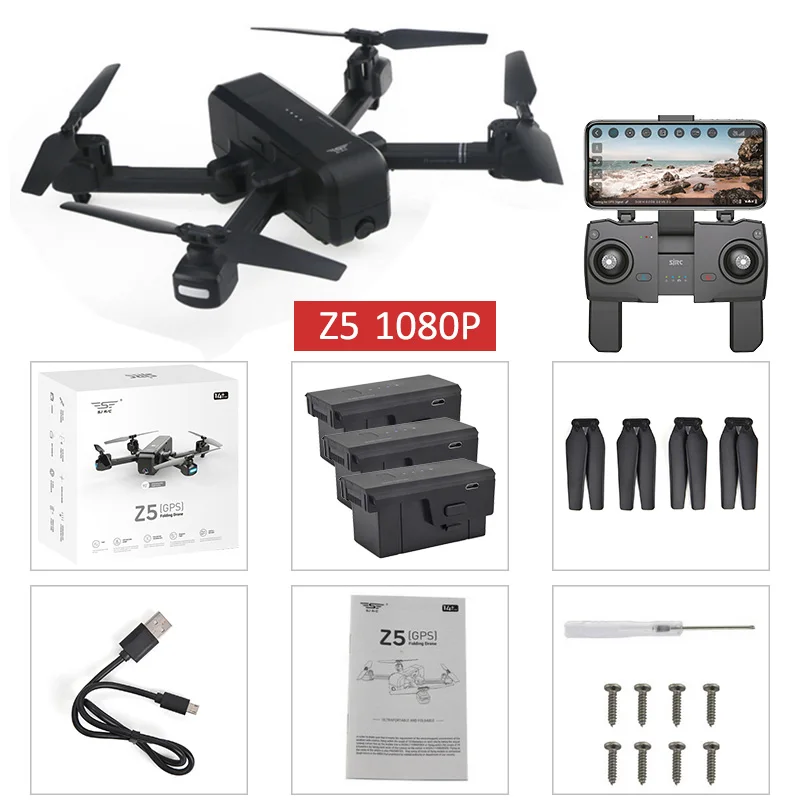 Black 1080p 2.4G 3B SJRC Z5 5G Wifi FPV с 1080P камерой двойной gps динамическое следование RC Дрон Квадрокоптер - Цвет: Black 1080p 2.4G 3B