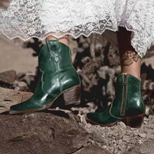 Oeak/ Новые Модные Винтажные женские ботинки ковбойские ботинки до середины икры на низком каблуке с пряжкой модная повседневная обувь на платформе; большие размеры 35-43