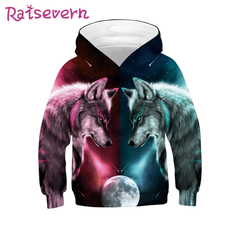 Raisvern/Детские толстовки с 3D-принтом «волк, тигр»; толстовки с капюшоном с принтом животных; детские толстовки с капюшоном смешного дизайна; топы; одежда для детей