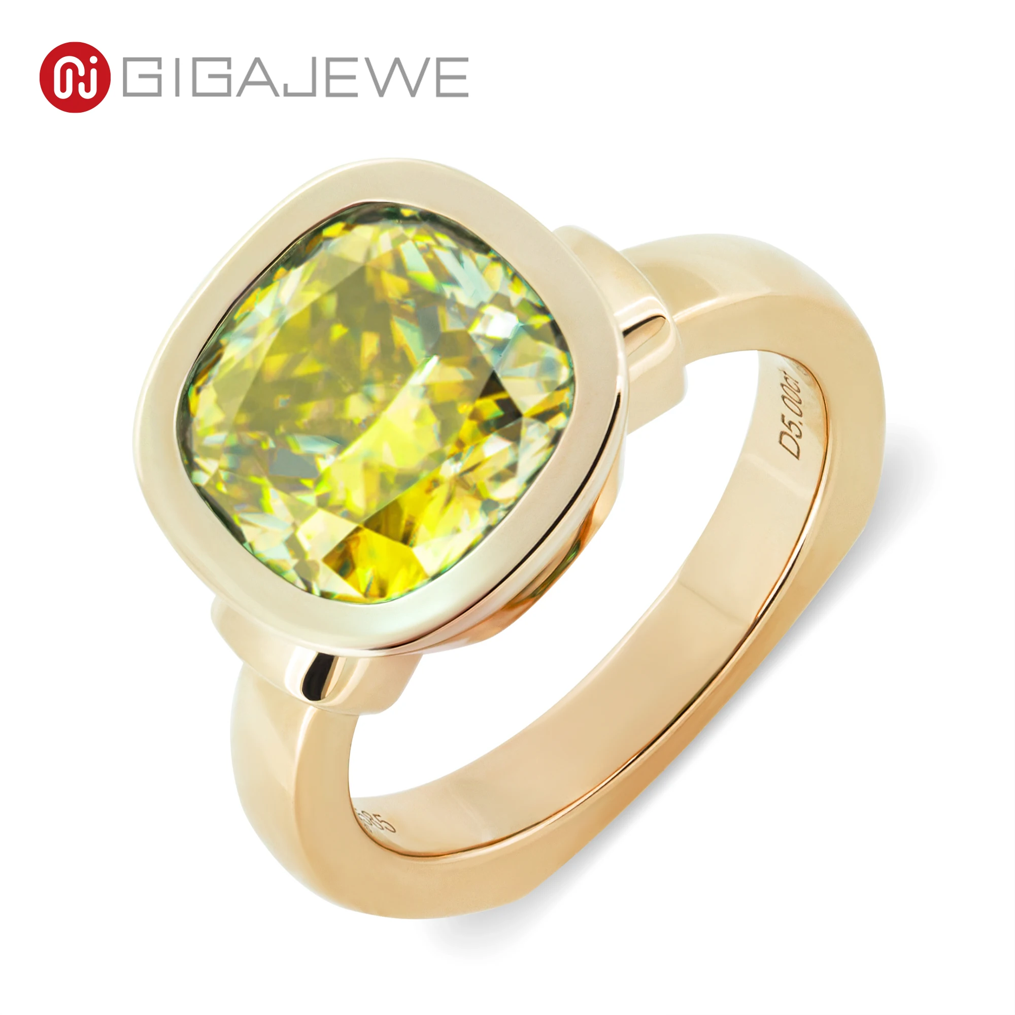 GIGAJEWE Moissanite кольцо 5.0ct 10x10 мм ручная резка зеленый цвет VVS1 подушкой 18K желтое золото
