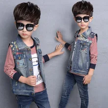 Детская одежда; жилет для мальчиков; коллекция года; осенняя одежда; стиль; детский джинсовый жилет; мужские топы без рукавов с героями мультфильмов