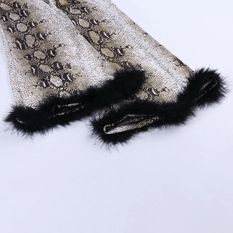 Wannathis брюки из змеиной кожи, расклешенные брюки, вшитые пушистые Вечерние брюки, свободные сексуальные осенние зимние Новые широкие штаны с высокой талией
