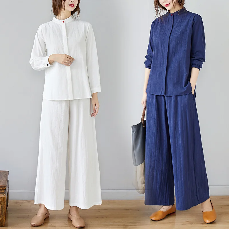 

Autumn Women Yoga Set Linen Loose Sweatshirt+pant Running Jogger Fitness Workout Tai Chi Kungfu Meditation Casual Set Sportswear