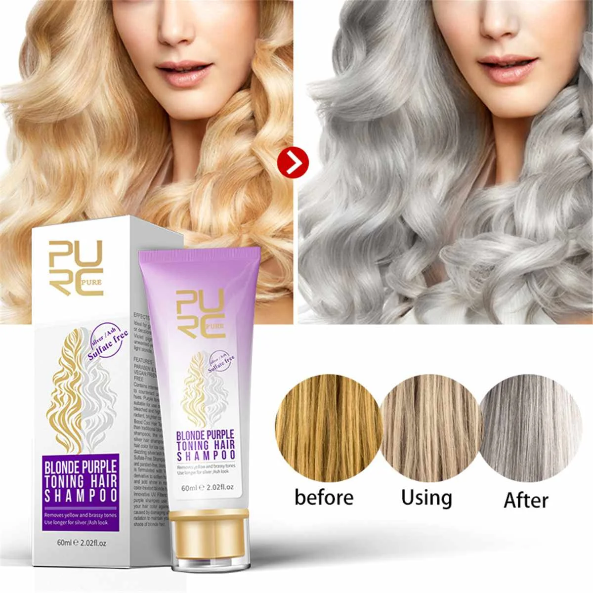 Шампунь для волос с фиолетовыми и светлыми волосами удаляет желтый цвет и яркие оттенки для серебристого пепельного цвета фиолетовый шампунь для волос