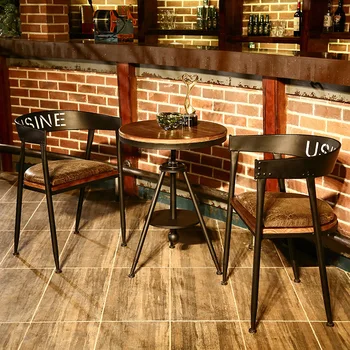 

Leisure Small Round Table and Chair Balcony Outdoor Wrought Iron Table and Chair Combination Coffee Tea Shop Bar
