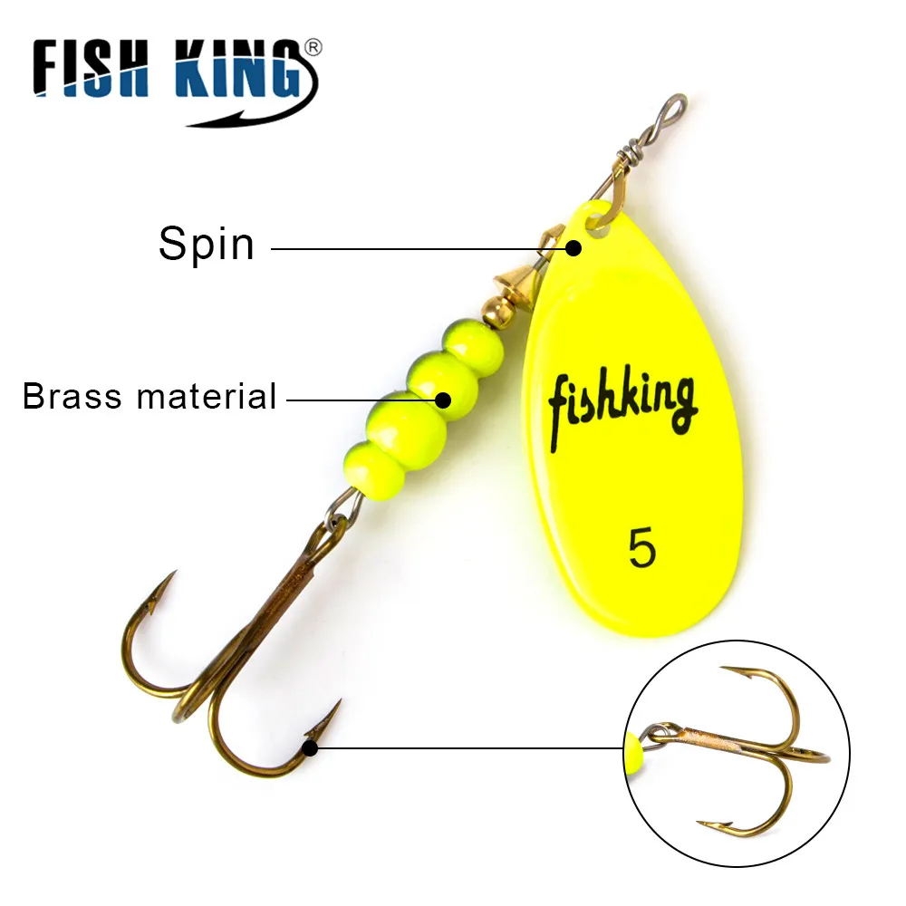FISH KING Spinner Bait 3.9g 4.6g 7.4g 10.8g 15g Spoon Lures pike Metal With Treble Hooks Arttificial Bass Bait Fishing Lure