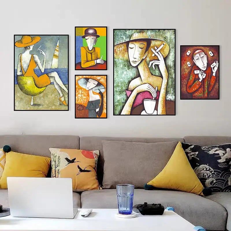 Scandinavian Style Retro Girl Abstract Canvas Painting Modern Poster And Print Picture For Living Room Bedroom Decoration | Дом и сад