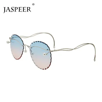 

JASPEER Rimless Round Sunglasses Women Oversized Fashion Pearl Frameless Brand Pearls Gradient Sun Glasses For Female Shades