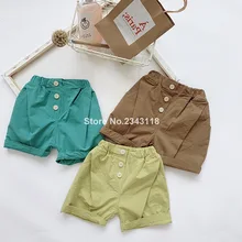Модные шорты из чистого хлопка в Корейском стиле; 3 цвета для мальчиков; детские свободные шорты на пуговицах