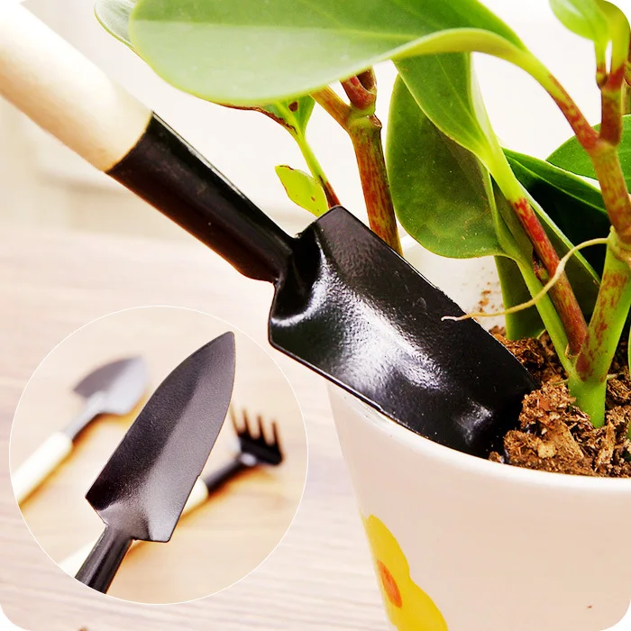 Mini pelle à gazon pratique pour enfants, 3 pièces, outils de jardinage,  râteau, entretien des plantes, manche en bois, ensemble d'outils de jardin