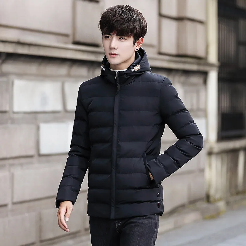 Winter New Style MEN'S Cotton-padded Coat Hooded Solid Color Short Slim Fit Cotton Coat Korean-style Fashion MEN'S Coat Cotton-p