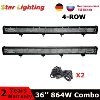 

2pcs IP68 waterproof 36'' 864W offroad led light bar quad row led work light for boat truck suv atv 4wd 12v 24v driving lamp