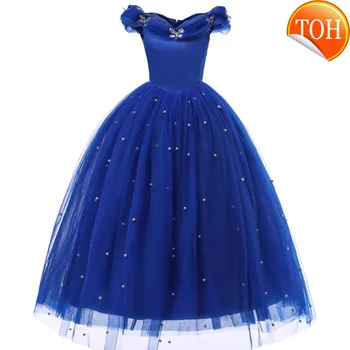 

Girls Princess Dress Elegant Blue Frocks For Summer Evening Prom Kids Dress Up Formal Party Costumes For Baby Girl