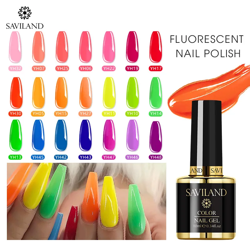 Saviland 10ml Neon Fluorescent Gel Varnish Summer Series Colorful Hybrid Lacquer Soak Off UV LED Nail Art Polish | Красота и здоровье