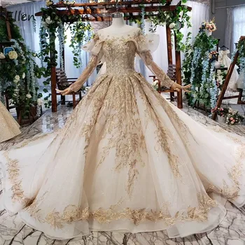 

African Luxury Lace Wedding Dresses 2020 Long Sleeves Ball Gowns Boat Neck Backless Ruffles Tulle Bridal Gowns For Wedding Party