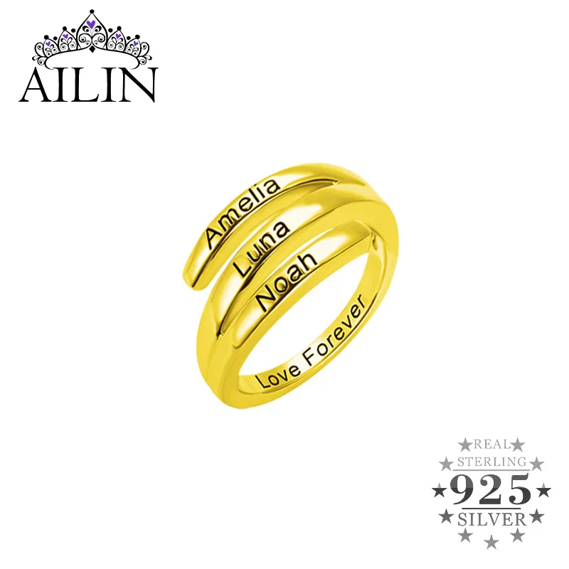 AILIN 18K позолоченные кольца с гравировкой женские 925 Серебряные