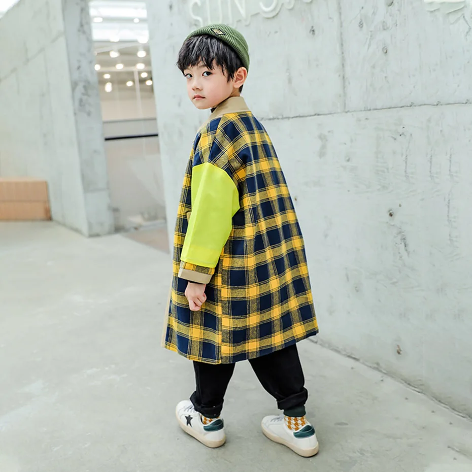Boys Jackets Fashion Plaid Boy Child Jacket Long Sleeve Windbreaker For Kids Autumn Korean Winter Clothes For Boys 6 8 10 12 14