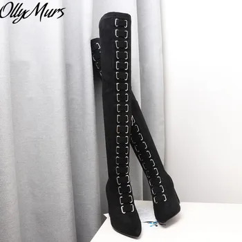 

New Rome Gladiator Winter Over The Knee HIgh Boots Sexy Pointed Toe Lace Up HIgh Heel Boots Shoes Women