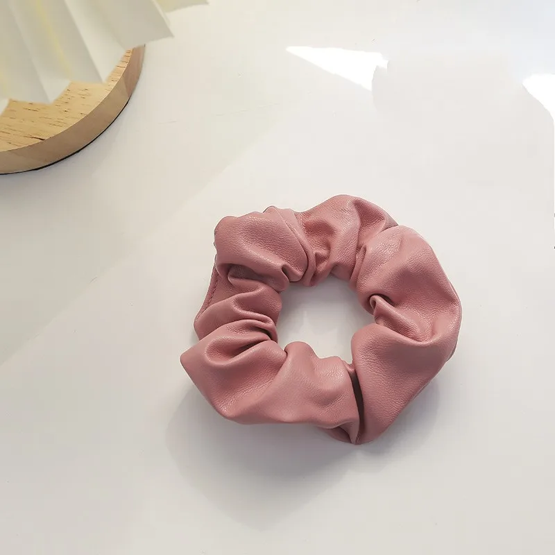 pink hair clips Stylish PU Leather Scrunchies Solid Hair Rubber band For Women Girls Elastic Hair bands Ponytail Holder Fashion Hair Accessories hair accessories for brides