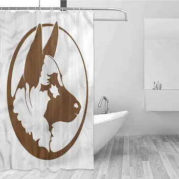 

Home Decor Shower Curtain Fabric Bathroom Decor Set with Hooks, 72 inch Long, 48" x 72", German Shepherd, Circle Framed Dog