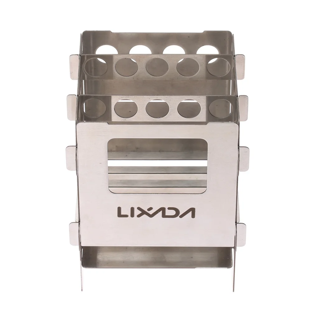 Lixada Portable Stainless Steel Lightweight Folding Wood Stove Pocket Stove Outdoor Camping Cooking Picnic Backpacking Stove