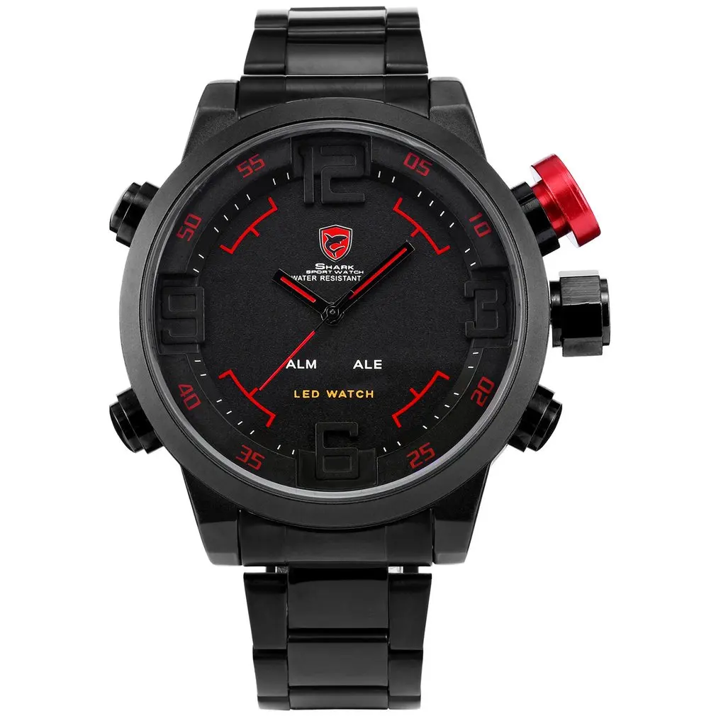 

Gulper SHARK Sport Watch Brand Mens Black Luxury Full Steel Band Digital Calendar Wristwatches Quartz Relogio Masculino /SH103