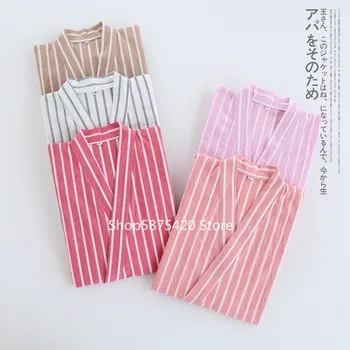 

Kimono Pajama Sets for Women and Men Cotton Striped Loose Couple's Sleepwear Comfortable Japanese Style Traditional Home Wearing