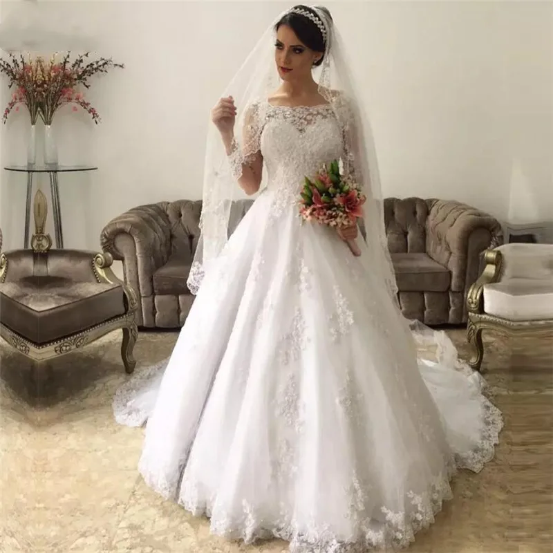 Robe De Mariage кружевное бальное платье свадебное платье Свадебные платья с жемчугом v-образным вырезом с открытыми плечами Vestido De Noiva Casamento