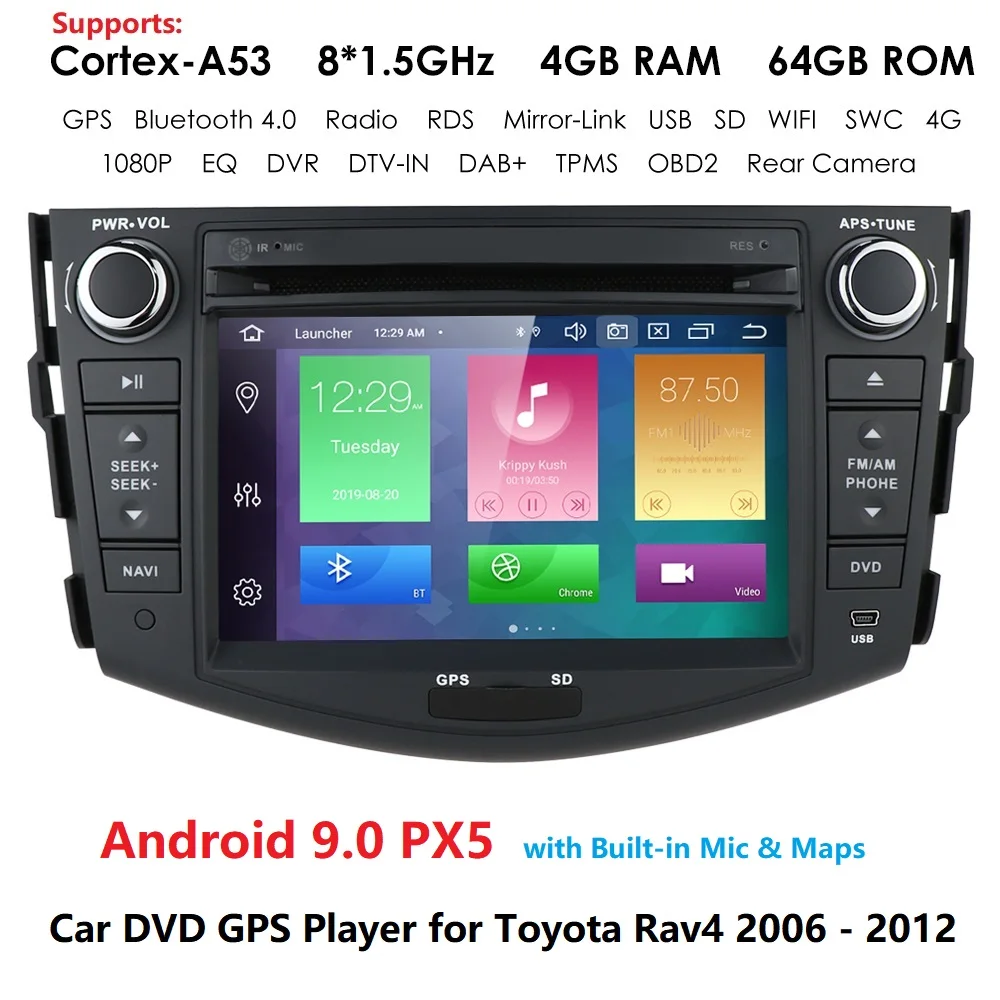 1080P HD " сенсорный экран Android 9,0 Автомобильный мультимедийный плеер для TOYOTA RAV4 2006-2012 Bluetooth зеркальная связь 4G wifi RDS DSP карта