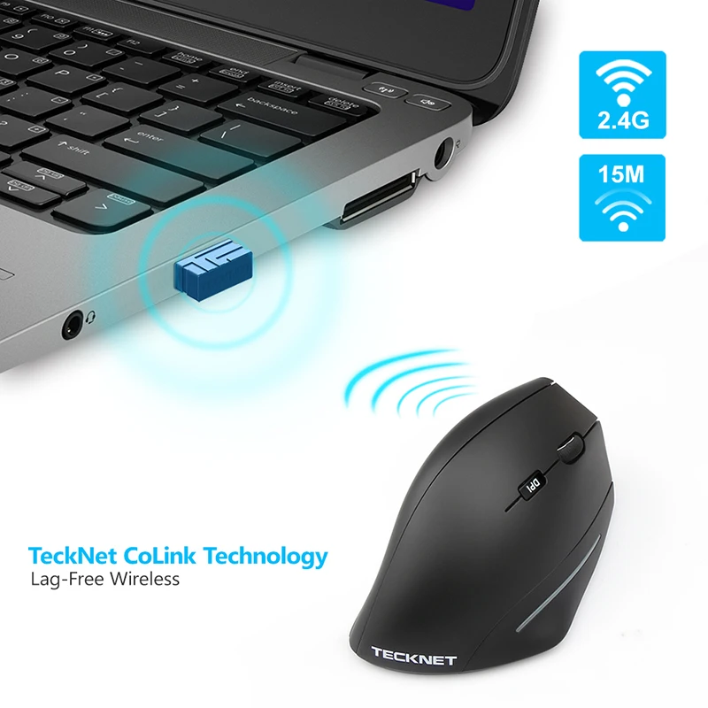 Cena TeckNet 2.4G ergonomia pionowa mysz bezprzewodowa 6 przycisków mysz optyczna 2000DPI Wrist Healing prawa ręka myszy na komputer do gier