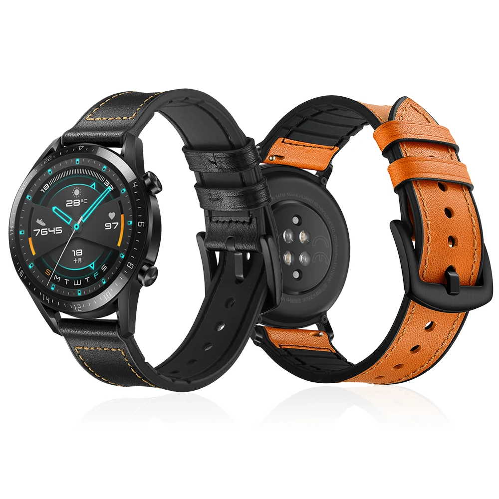 Ремешок силиконовый кожаный для часов HUAWEI WATCH GT 2 46 мм 42 браслет HONOR Magic Watch GT2 22
