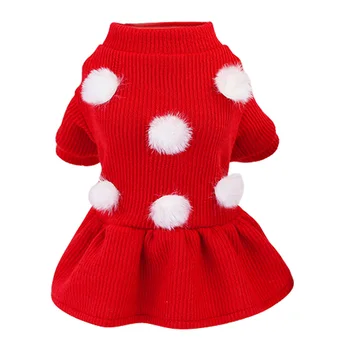 

Solid Knitted Dress For Dogs Winter Christmas Knit Dresses Sweater Girl Skirt For Sweet Pups Puppy Clothes