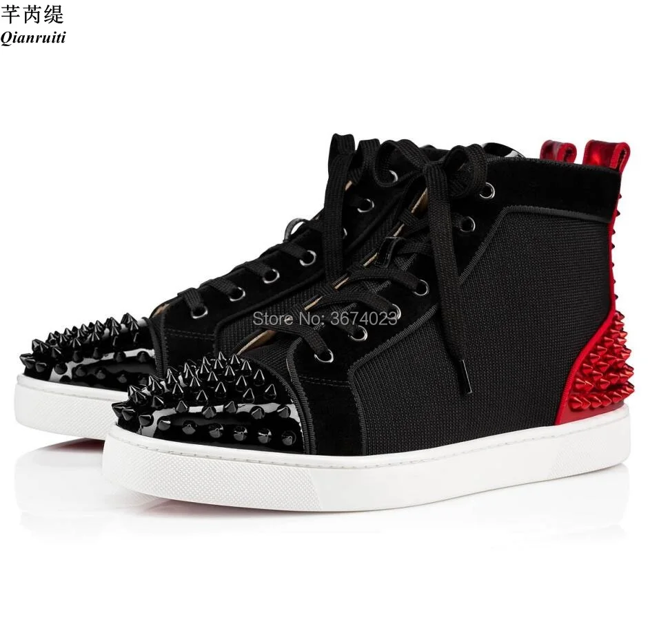 

Qianruiti Plus size 47 Fashion Mens Shoes Mixed Color High Top Sneakers Back Studs Rubber Heel Flats Rivets Toe Casual Shoes Men
