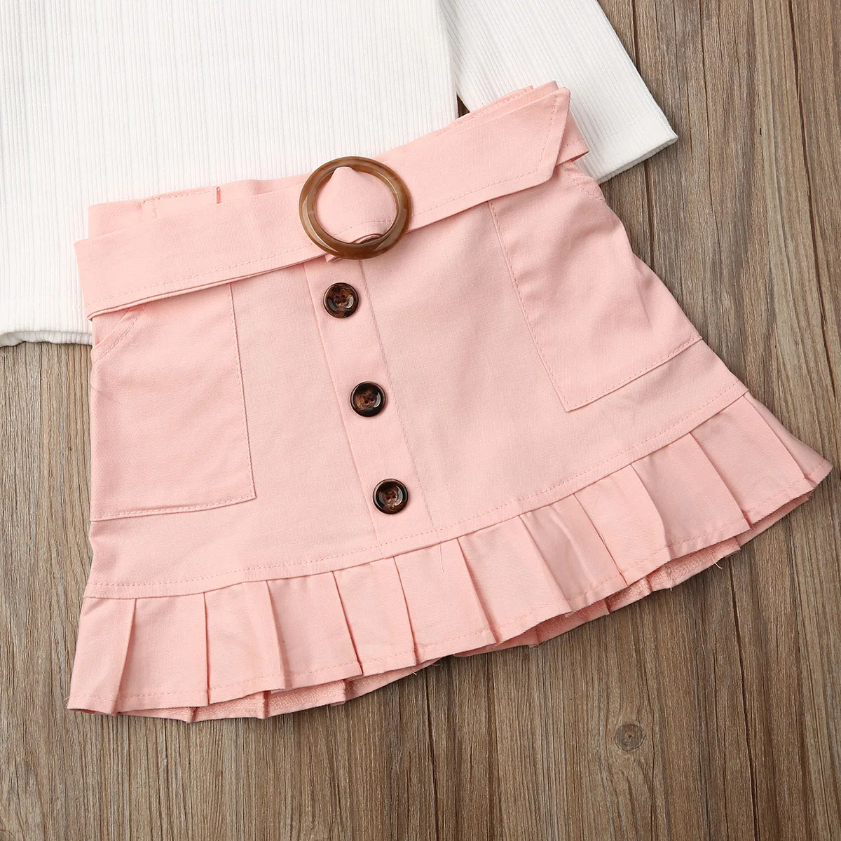 New Toddler Baby Kids Girl Winter Knit Tops Shirt+Button Mini Skirt Warm Outfits Set