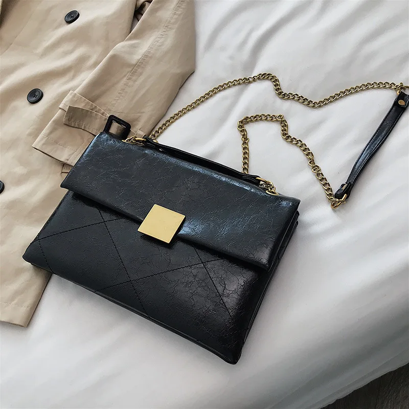 

Envelope Bag Simple Shoulder Solid Color Bag 2019 Autumn New Style Marbling Car Suture Hardware Bag