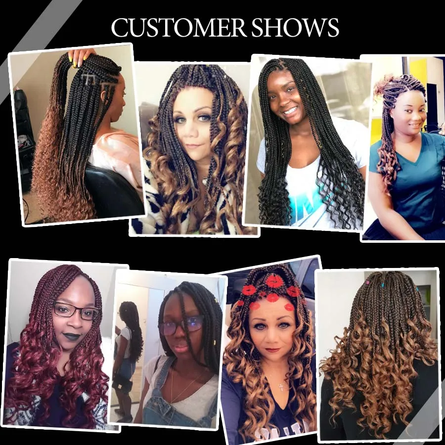 TOMO 14 18 24 Inch Box Braids Curly Ends Synthetic 22 Strands Hair Weaves Crochet Hair Extensions 6 Colors Black Red Available