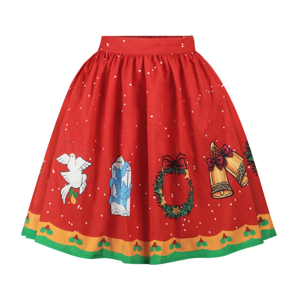 Женская короткая юбка с высокой талией, Рождественская юбка с принтом Санта Клауса, оленя, расклешонное плиссированная юбка