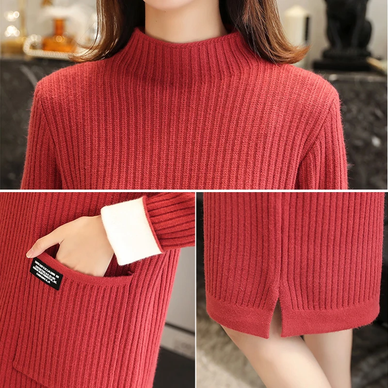 TIGENA Knit Long Sweater Dress Women Fall Winter Korean Slim Turtleneck Pullover Sweater Female Long Sleeve Jumper Women