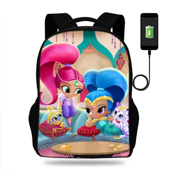 

High Quality shimmering and shine Print Backpack Usb Charging Travel Rucksack Students Boys Girls School Bag Teens Mochila