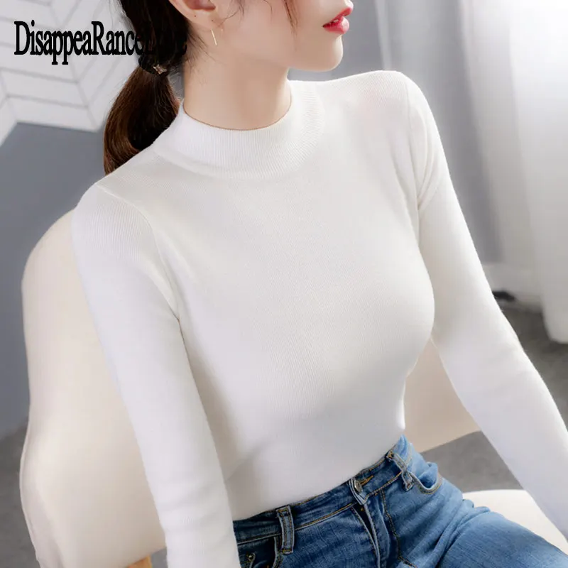 Women Sweater 2019 Autumn Winter Tops Turtleneck Sweater Women Cashmere  White Thin Pullover Jumper Knitted Sweater Pull Femme