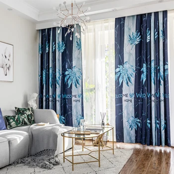 

Mediterranean Style Maple Leaf Pattern Modern Curtain for Living Room Bedroom Blackout Curtain Fabric Drape Blinds X649#40