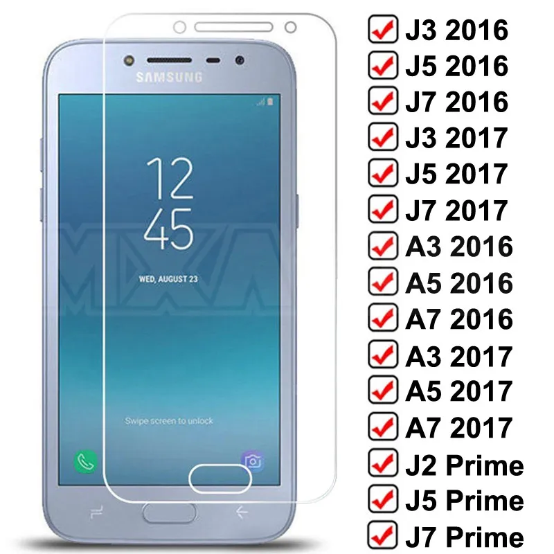 9D de vidrio templado para Samsung Galaxy J3 J5 J7 A3 A5 A7 2016 2017 J2 J4 J7 Core J5 primer S7 Protector de pantalla protectora de vidrio
